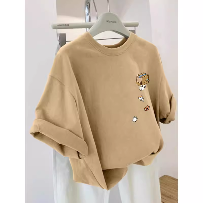 Xả kho hàng hiệu ~ Hàng tồn kho xuất khẩu, hàng xuất khẩu cắt mác, áo thun cotton nguyên chất in hình tay ngắn, dáng rộng mới dành cho nam nữ và cặp đôi.