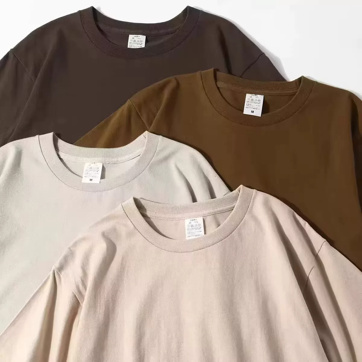 Áo thun cotton nguyên chất, màu trơn, chất dày dặn, kiểu dáng đa năng, tay ngắn, hàng xuất khẩu, giá rẻ, kiểu Mỹ.