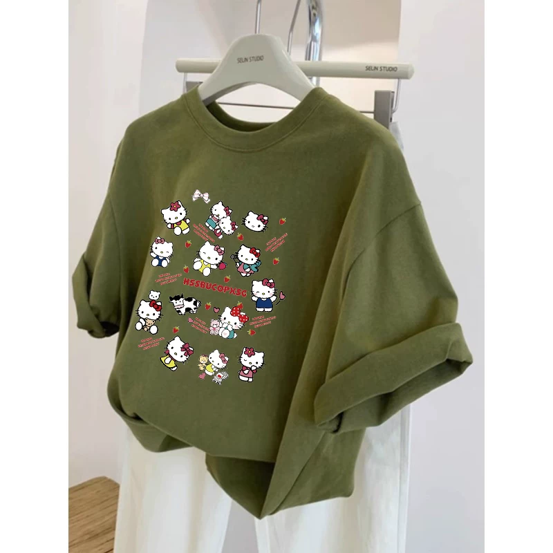 Giảm giá đặc biệt~ Hàng xuất khẩu dư thừa, áo thun cotton in hình hoạt hình thời trang, dáng rộng, chất liệu cotton nguyên chất, giảm giá dành cho nam và nữ