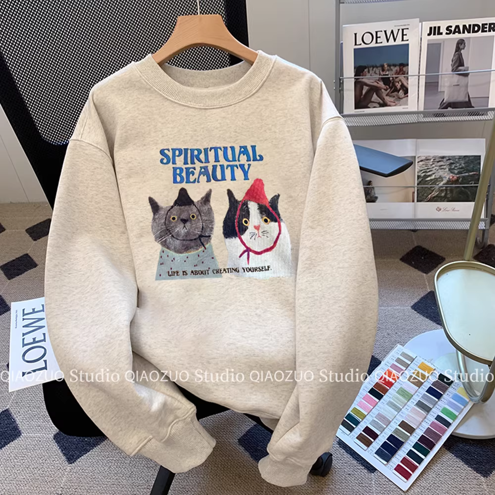 Outlet~ Quầy thương mại nước ngoài thương hiệu thương hiệu thời trang phong cách Hàn Quốc mới áo nỉ lót lông cừu mùa thu đông kiểu dáng giản dị mới dành cho nữ