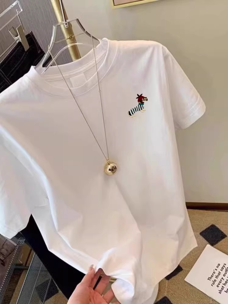 Áo thun nữ cotton 100% in họa tiết, kiểu Hàn Quốc thời trang, thiết kế năng động, hàng xuất khẩu, giá rẻ.