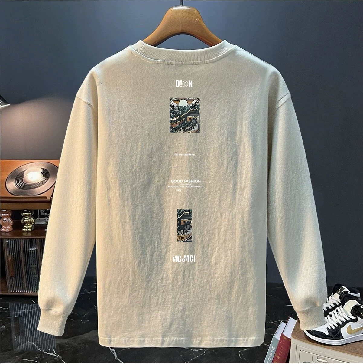 Áo thun cotton thu đông dáng rộng, kiểu Mỹ, hàng xuất khẩu, giá rẻ, chất liệu cotton nguyên chất, đa năng, tay dài