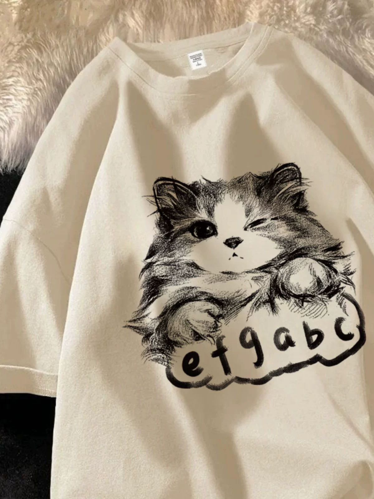 Hàng xuất dư thanh lý~ Áo thun nam nữ cặp đôi phong cách mới đơn giản in hình mèo tay ngắn chất liệu cotton nguyên chất