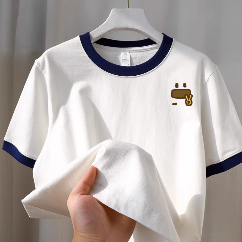 Outlet~ Hàng xuất khẩu, áo thun ngắn tay in họa tiết cotton nguyên chất kiểu dáng đơn giản mới lạ, màu sắc tương phản, hợp thời trang.