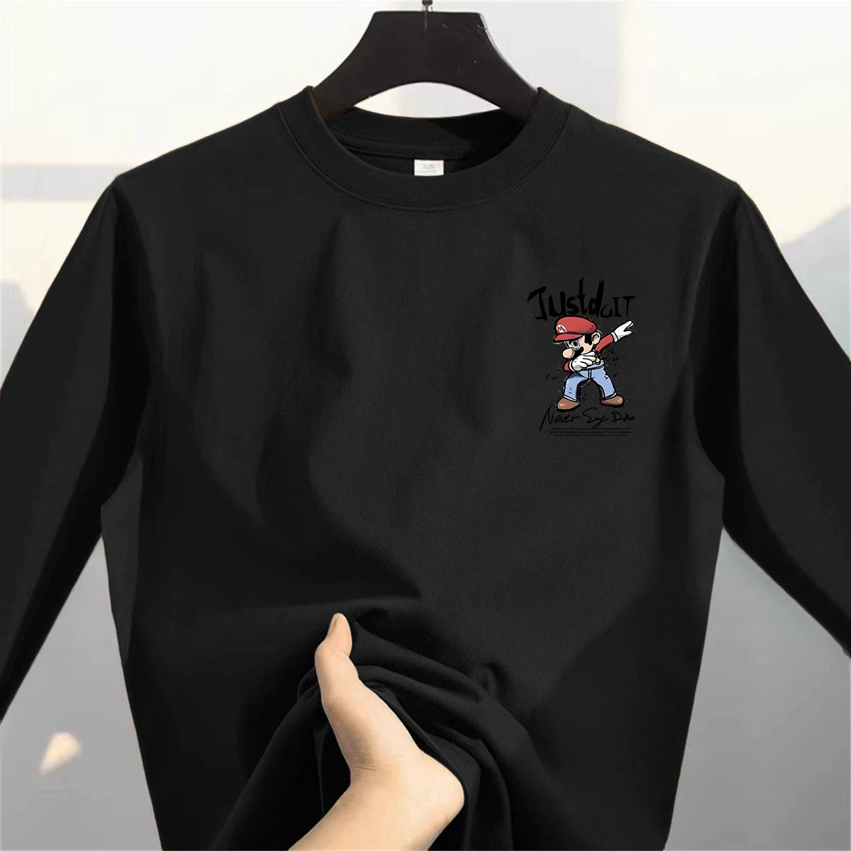 Outlet~ Quầy xuất khẩu hàng hiệu giá rẻ đa năng, chất liệu cotton nguyên chất, áo thun dài tay unisex mùa thu đông mới, áo lót cơ bản