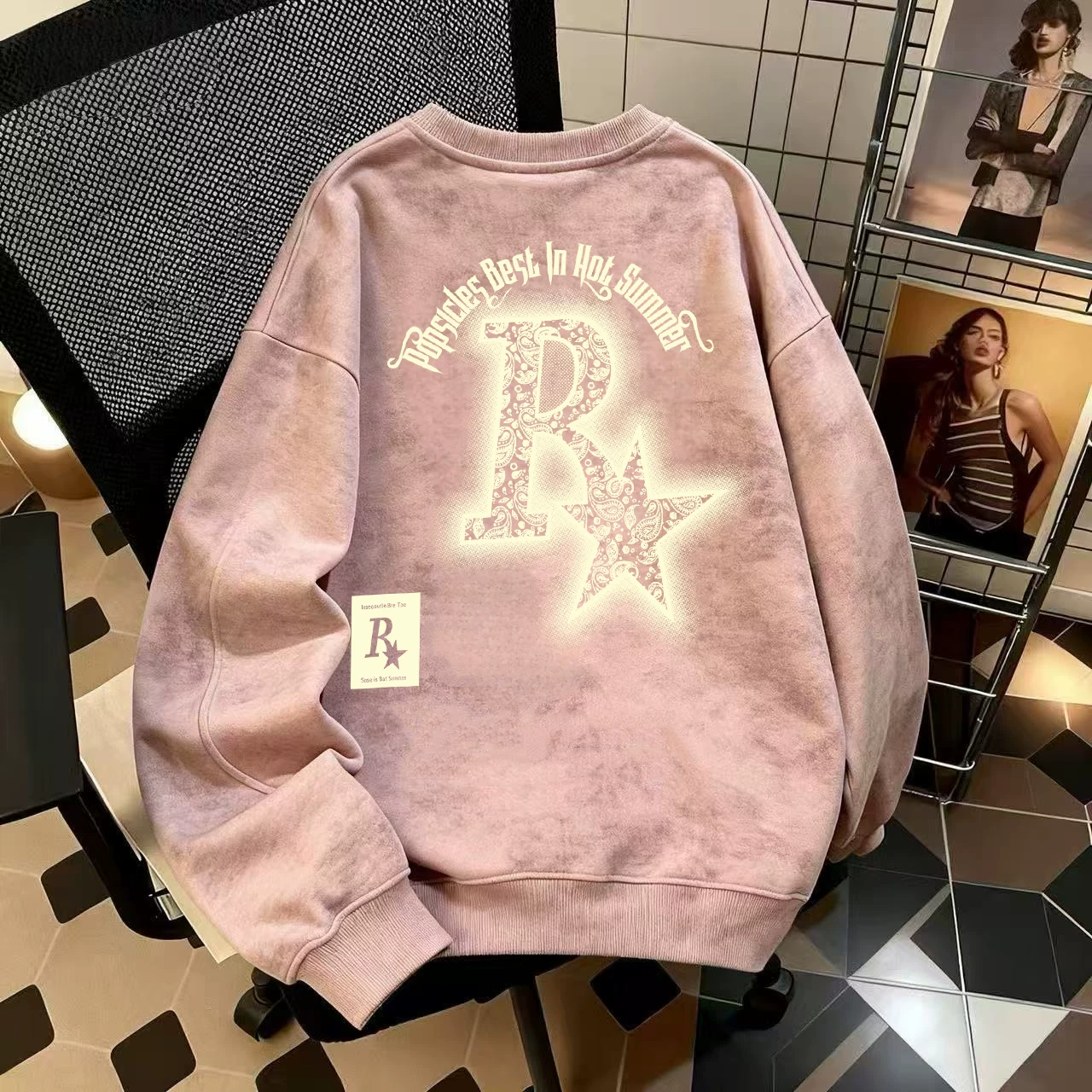 Áo thun nỉ dày giữ ấm phong cách Mỹ, in tie-dye, mùa thu đông, xuất khẩu, hàng hiệu, giá rẻ