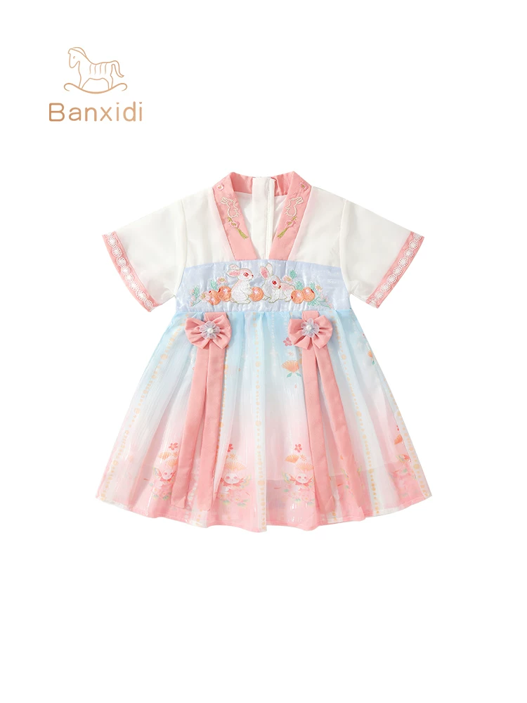 Váy Hanfu cho bé gái mùa hè phong cách mới váy công chúa bé gái váy trang trọng cho bé một tuổi váy trẻ em phong cách Trung Quốc.
