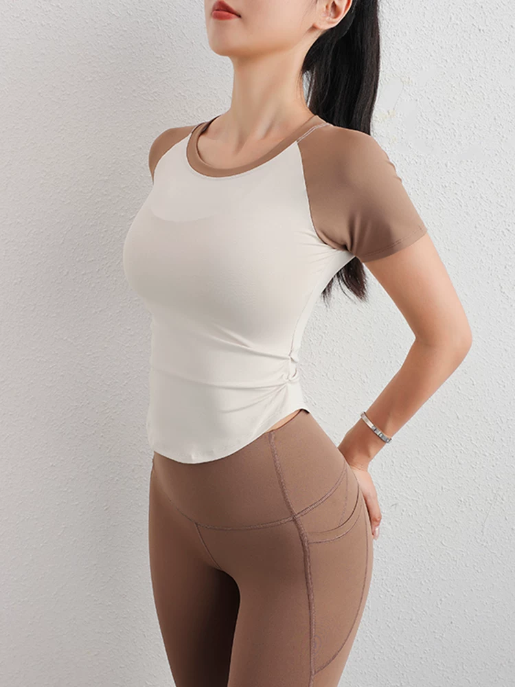 Quần áo tập yoga nữ hè 2026, áo tập Pilates ngắn tay mới, áo tập thể thao nhanh khô, áo phông tập thể dục chạy bộ buổi sáng