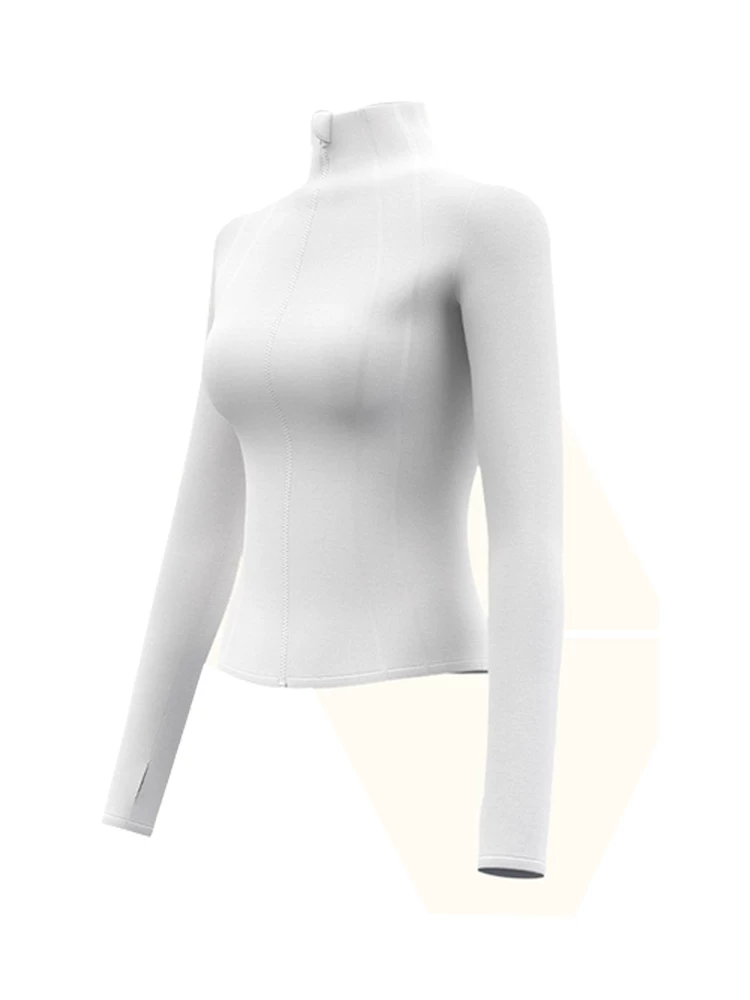 Áo khoác thể thao mùa hè mới dành cho nữ, dáng ôm, màu trắng, nhanh khô, tay dài, cổ đứng, áo thể thao chạy bộ chống nắng