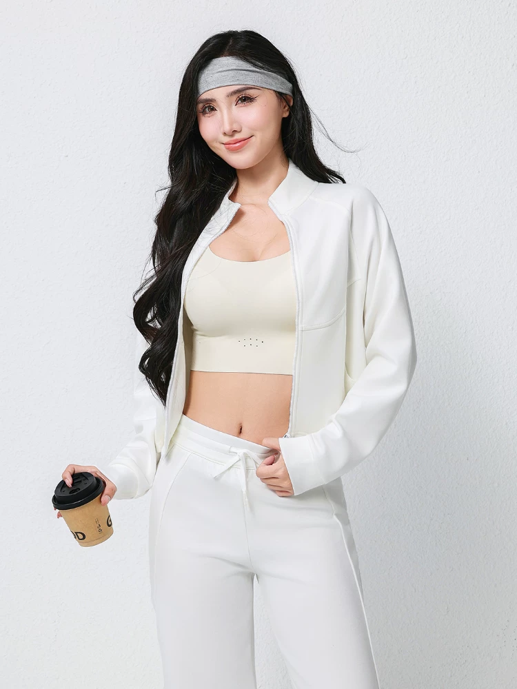 Bộ đồ thể thao cổ đứng cardigan có khóa kéo áo khoác thể thao nữ dáng rộng thường ngày dài tay ngắn chạy bộ tập thể dục yoga mặc