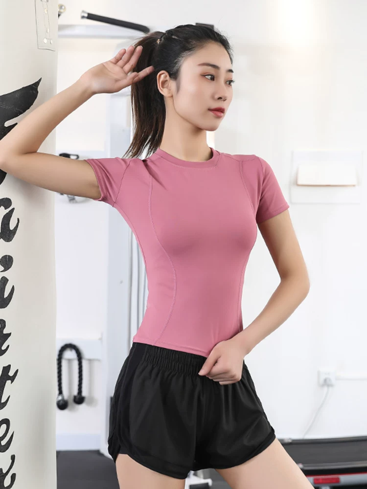 Quần áo tập yoga bó sát, giúp thon gọn vóc dáng, nhanh khô dành cho nữ, áo phông tập chạy bộ, tập thể dục, tập Pilates chuyên nghiệp, áo thể thao ngắn cho mùa hè