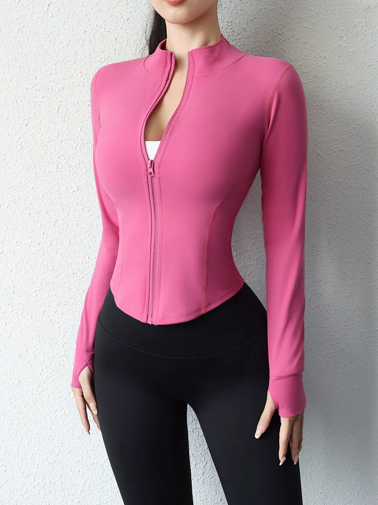 Quần áo tập yoga Jiumai Yipin dành cho nữ, Áo khoác tập luyện vừa vặn bằng vải chải kỹ mới mùa xuân, Quần áo tập thể dục dài tay.