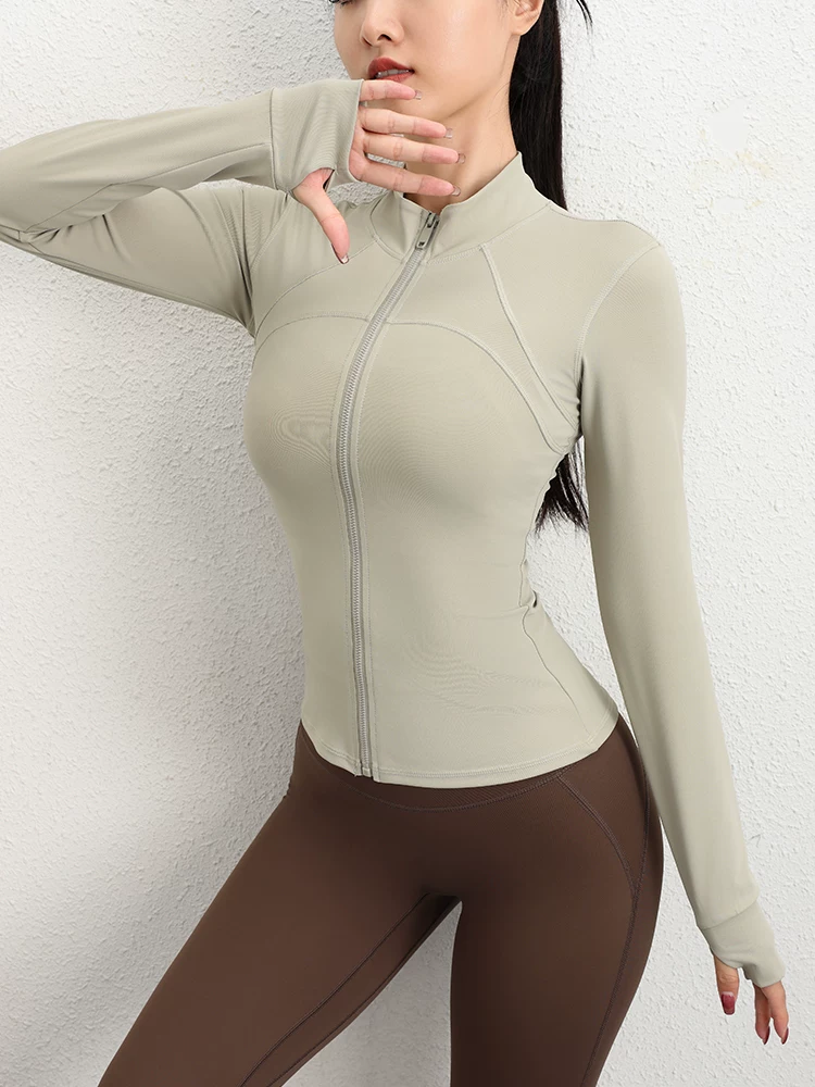 Áo khoác yoga có khóa kéo cổ đứng Jiumai Yipin dành cho nữ, áo thể thao chống nắng, áo khoác thể thao dài tay, áo khoác chạy bộ cho mùa xuân
