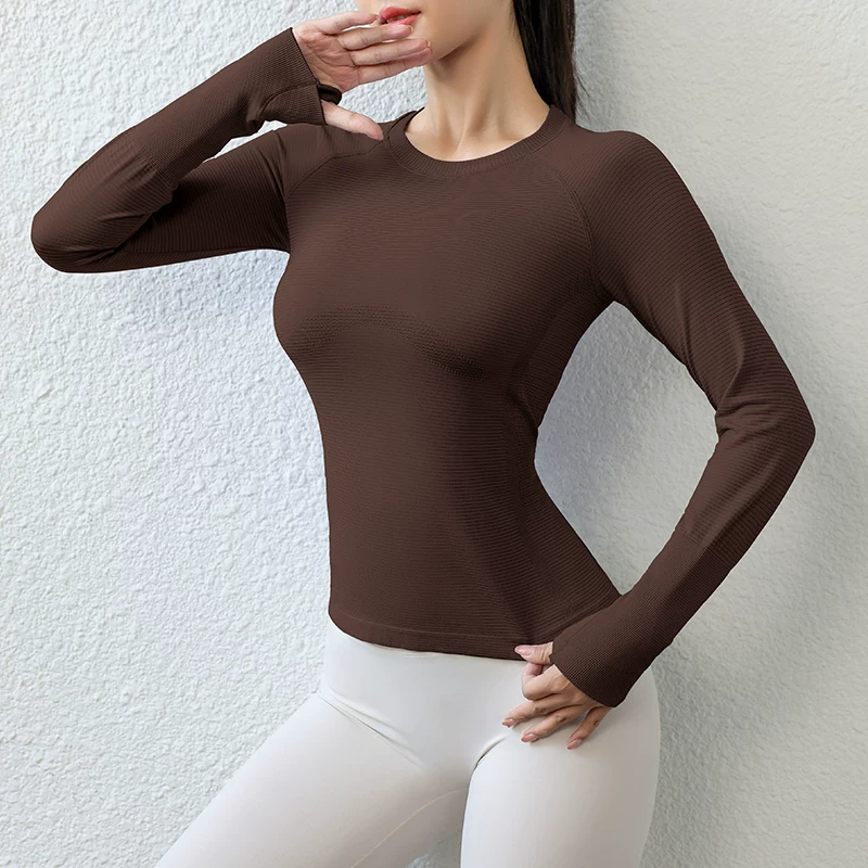 Áo thể thao dành cho nữ, quần áo tập yoga bó sát, gợi cảm, giúp thon gọn vóc dáng, áo phông nhanh khô, quần áo tập thể dục chạy bộ dành cho người nổi tiếng trên Internet, quần áo dài tay thoáng khí