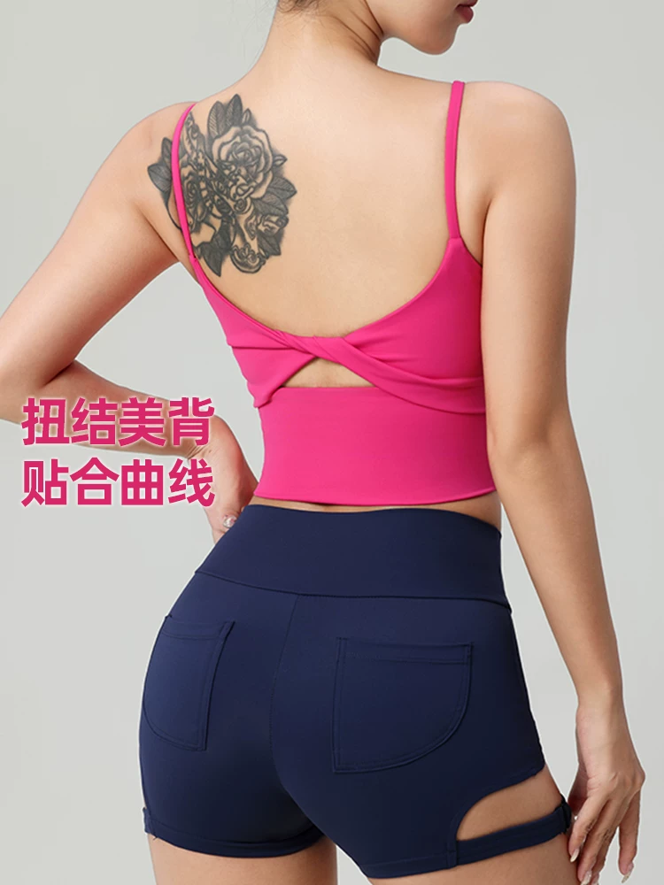 Miếng đệm ngực tích hợp, dây đeo vai mỏng, áo yếm thể thao hàng ngày chống sốc mùa hè, trang phục tập yoga chạy bộ cho nữ