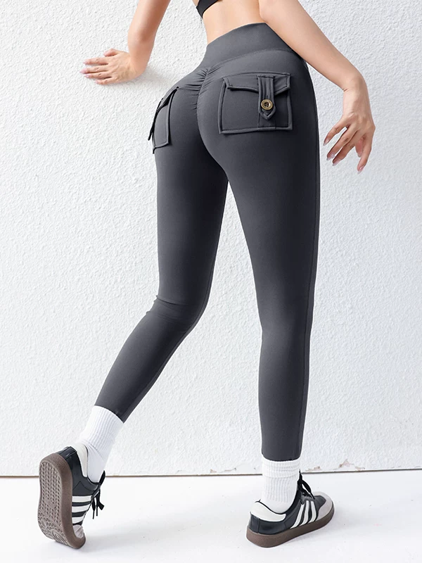Quần tập thể dục Jiumai Peach Butt dành cho nữ có túi, quần thể thao tập chạy kiểu quần áo bảo hộ lao động, quần tập yoga co giãn.