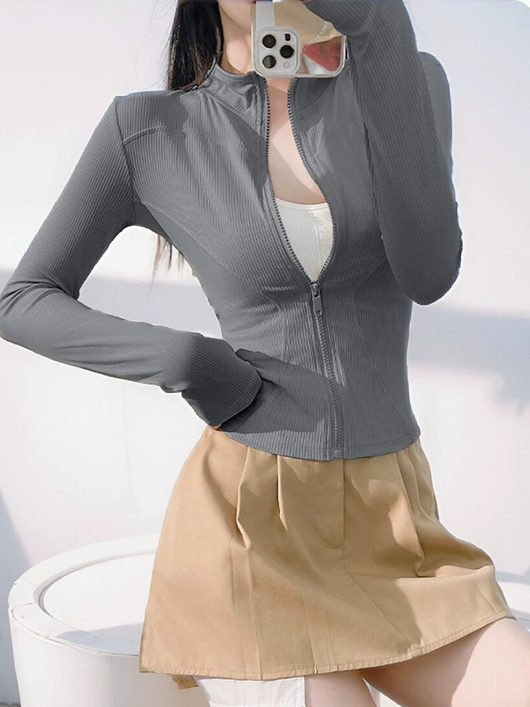 Áo khoác thể thao bó sát nhanh khô, quần áo chống nắng, quần áo tập yoga, quần áo thể thao chạy bộ nhanh khô, thoáng khí, dài tay dành cho nữ vào mùa hè