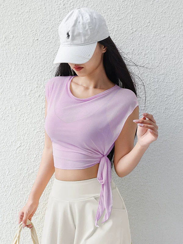 Bộ đồ tập yoga hai mảnh kiểu mới 2026, áo ngắn tay nữ, áo lưới liền thân thể thao, nhanh khô, áo khoác thể thao mùa hè