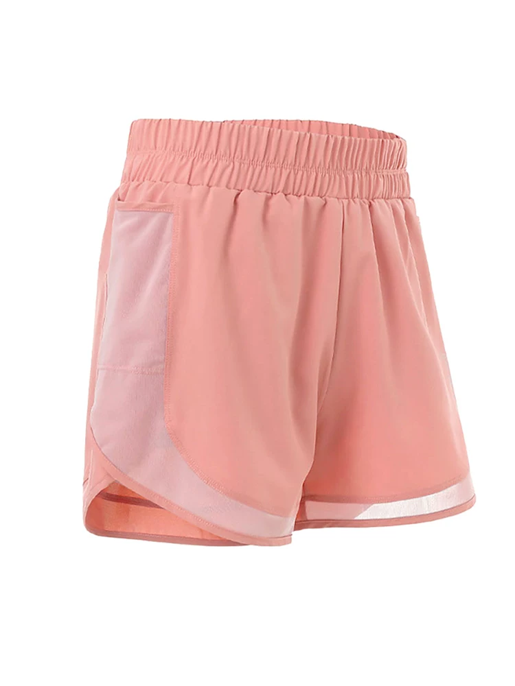 Quần short thể thao cạp cao dành cho nữ, quần chạy bộ và tập thể dục rộng rãi, nhanh khô, chống lộ hàng, quần tập yoga khiêu vũ mùa hè có lớp lót.