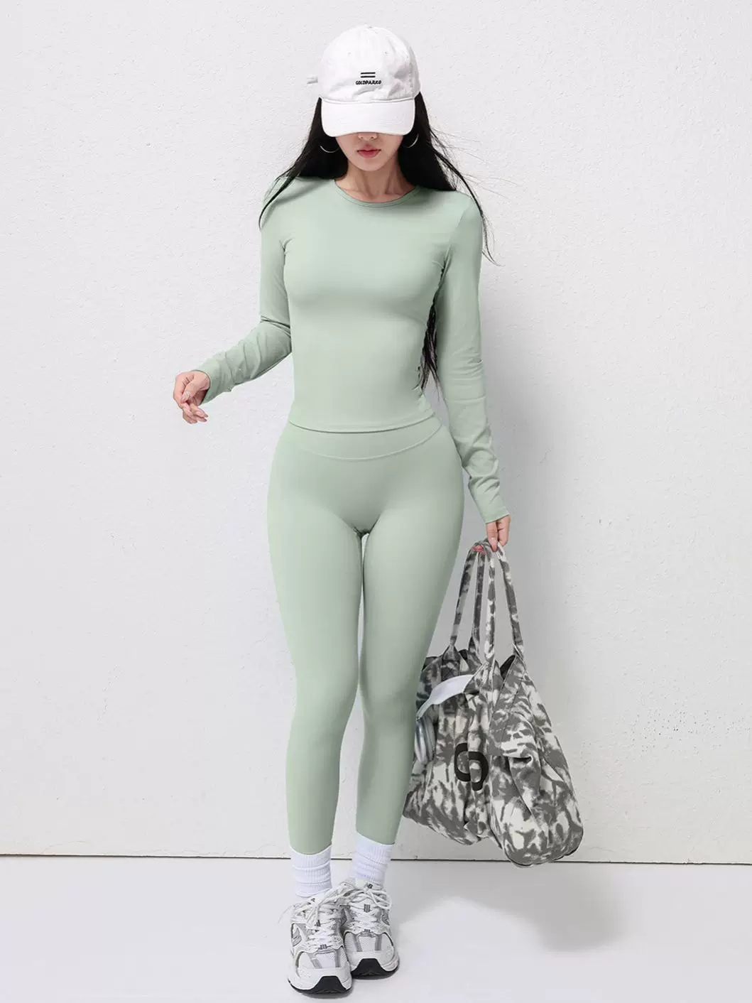 Áo thun thể thao dài tay dành cho nữ Jiumai Yipin, bộ quần áo tập yoga Pilates mùa thu đông bó sát, quần áo tập thể dục nhanh khô