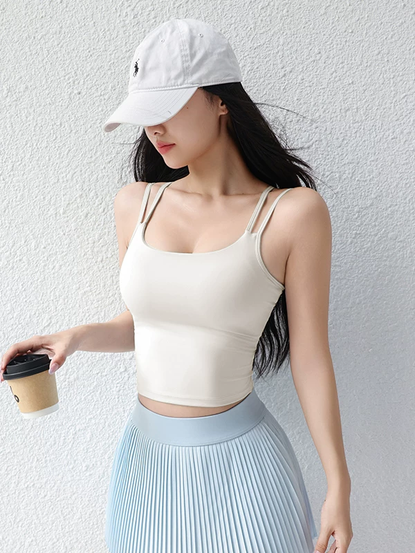 Áo hai dây có đệm ngực dành cho nữ, thiết kế lưng khoét đẹp, cảm giác cao cấp, màu trơn, áo tập thể thao đa năng.