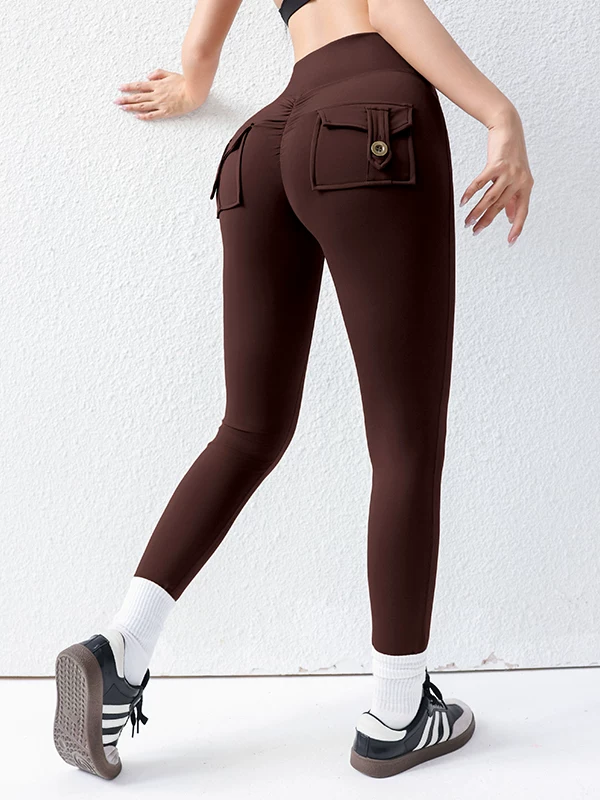 Quần yoga cạp cao dành cho nữ màu hạt dẻ, co giãn và ôm sát, thích hợp cho các môn thể thao ngoài trời, thoáng khí, giúp định hình bụng và nâng mông.