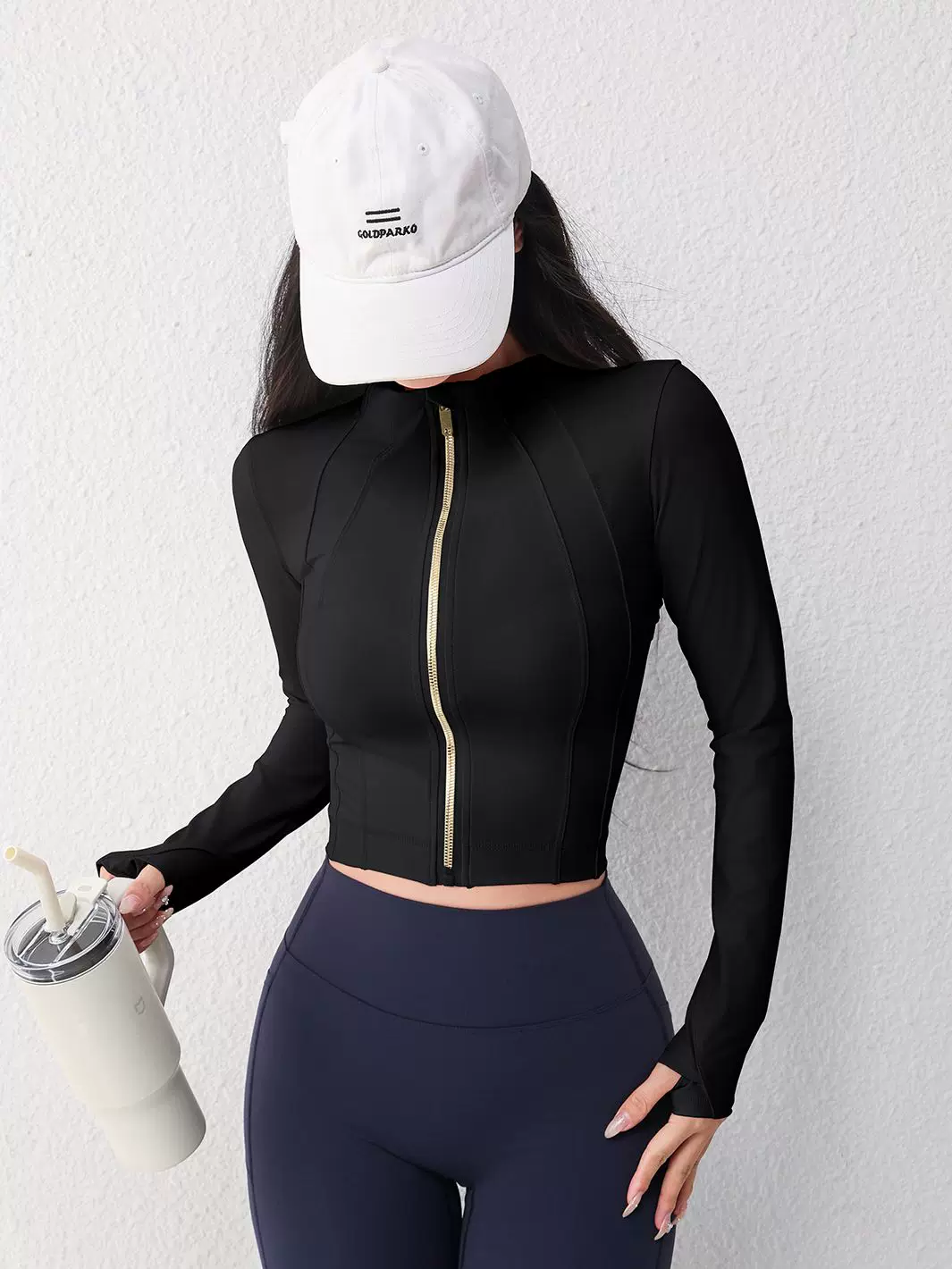 Áo khoác yoga cổ đứng dành cho nữ, áo tập thể dục có khóa kéo ôm sát mùa thu đông, áo thể thao dài tay tập Pilates giúp thon gọn vóc dáng.