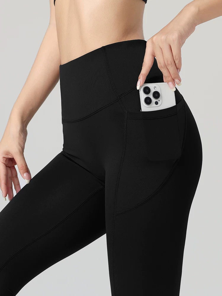 Quần tập thể thao nhanh khô, thoáng khí, có túi, nâng mông, eo siêu cao, chất liệu nhanh khô, dành cho mùa thu.