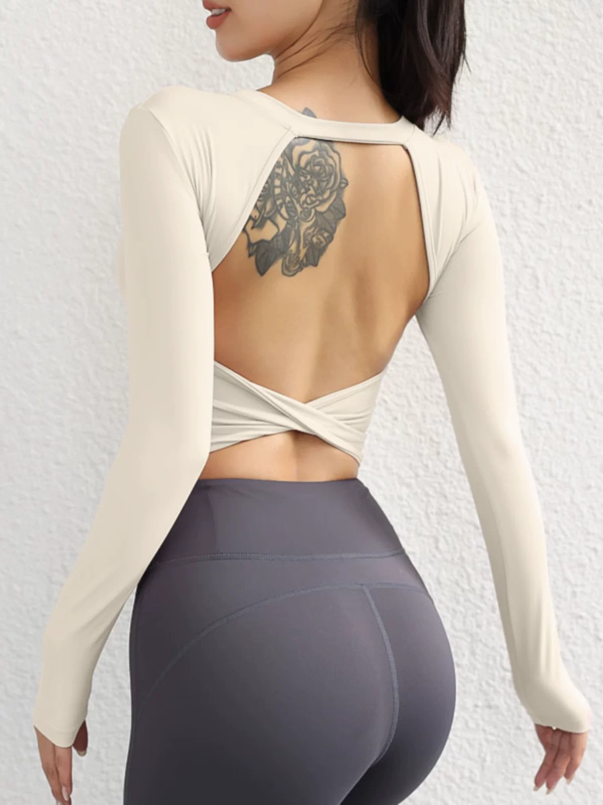 Áo tập yoga thể thao không lưng, nhanh khô, tay dài, có đệm ngực, chống sốc, chuyên nghiệp, dùng cho tập Pilates, thể dục mùa thu