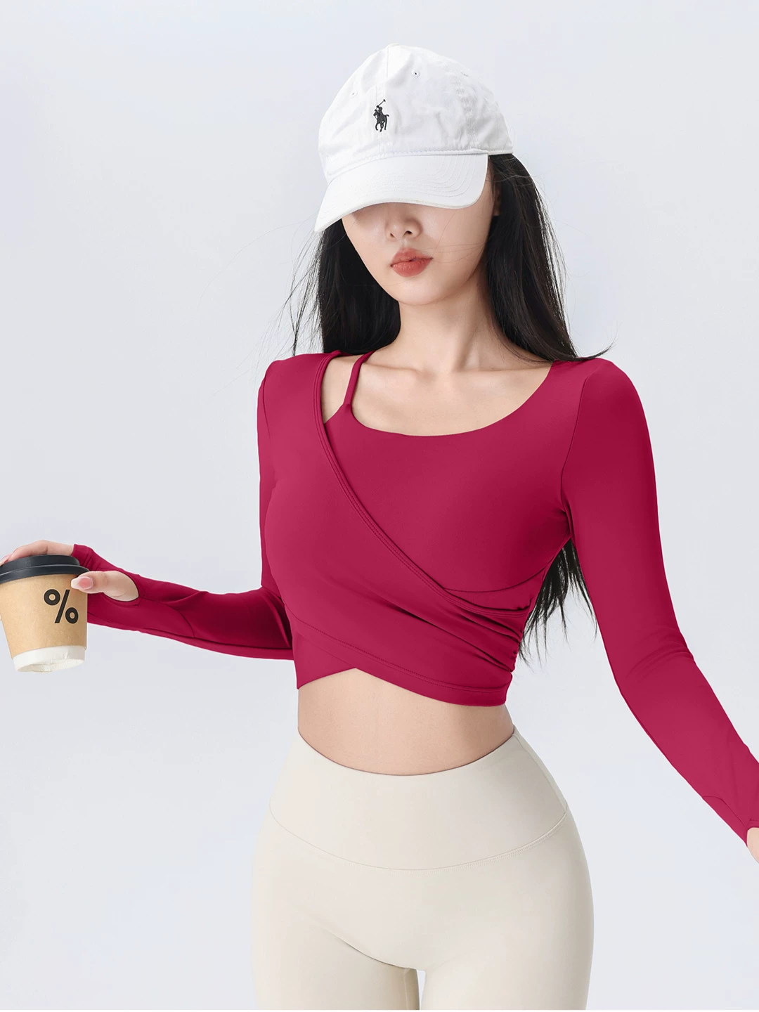 Áo tập yoga tay dài tích hợp đệm ngực cố định dành cho nữ vào mùa xuân và mùa thu, áo tập thể dục giảm béo eo gợi cảm khi tập Pilates