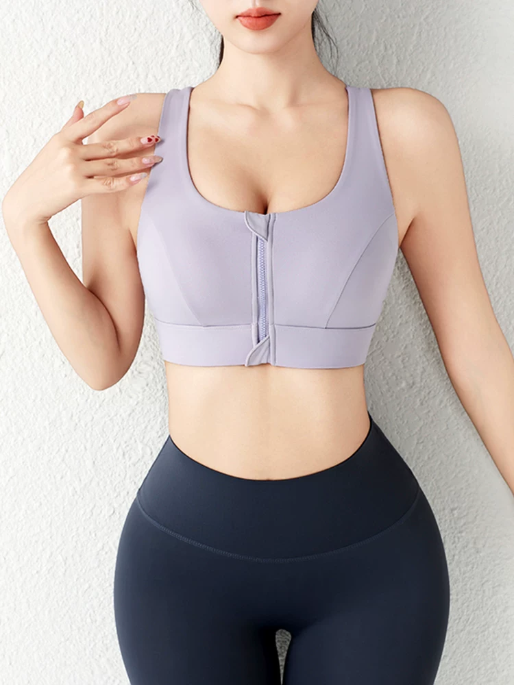 Áo ngực tập luyện có khóa kéo phía trước cường độ cao, tích hợp áo khoác ngoài, chống sốc và chống chảy xệ, áo lót tập thể dục chạy bộ.