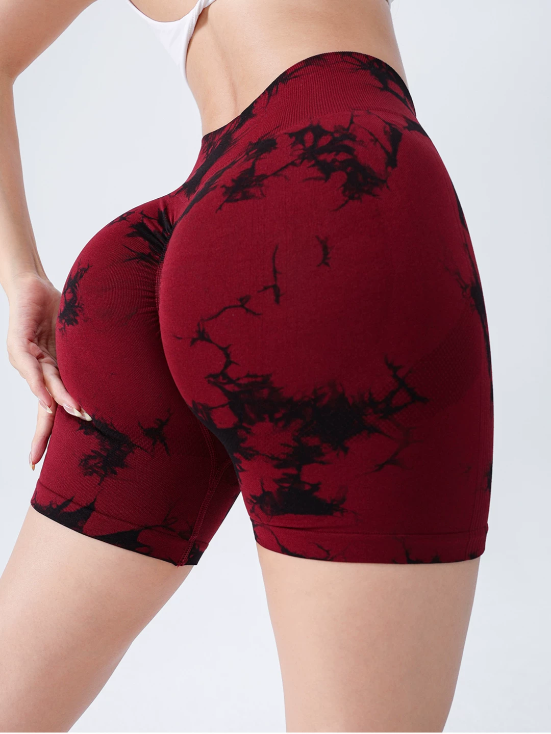 Quần short tập thể dục liền mạch, nâng mông, họa tiết tie-dye dành cho nữ, dài 3/4, kiểu dáng mông đào.