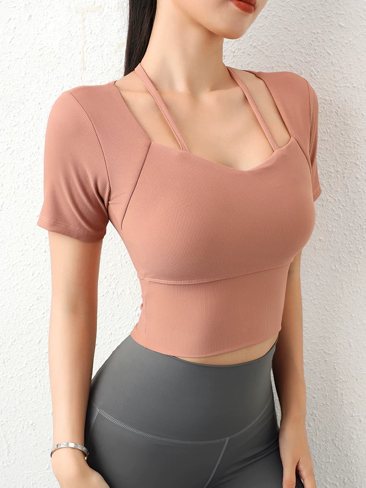 Quần áo tập yoga Jiumai Yipin có đệm ngực dành cho nữ, áo tập thể dục thể thao cao cấp ngắn tay chuyên nghiệp mùa hè dành cho nữ