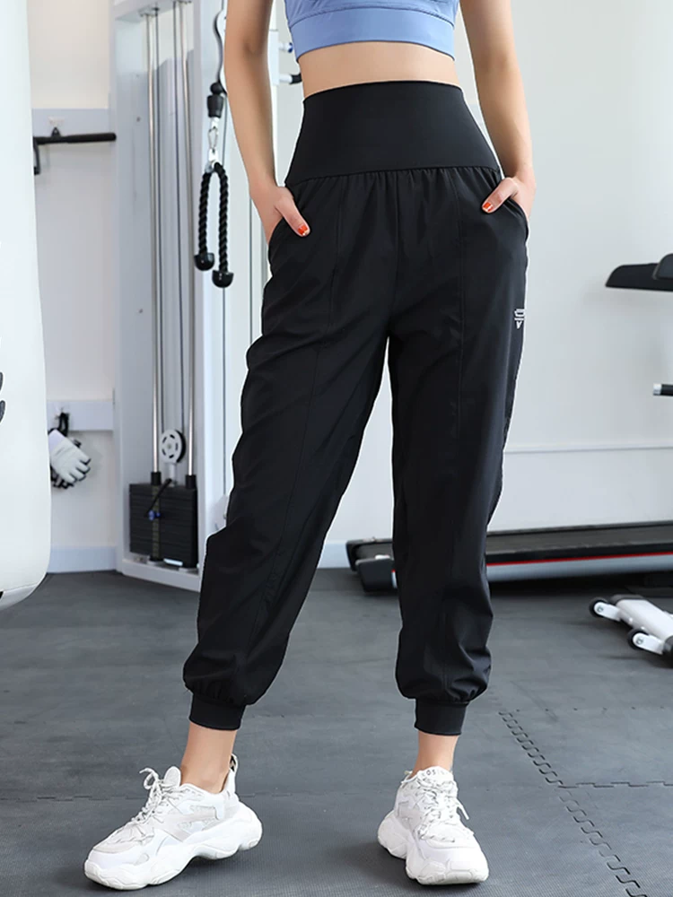 Quần jogger nữ dáng rộng có túi, thích hợp cho tập luyện, chạy bộ, thể dục, quần yoga cạp cao nhanh khô.