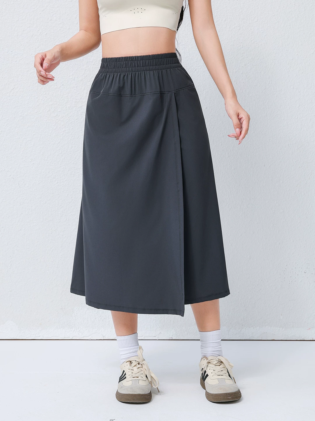 Quần váy công sở Jiumai Yipin Grey Yamamoto dành cho nữ, Váy thể thao mỏng nhanh khô, Váy ống rộng tập thể dục chạy bộ thông thường.