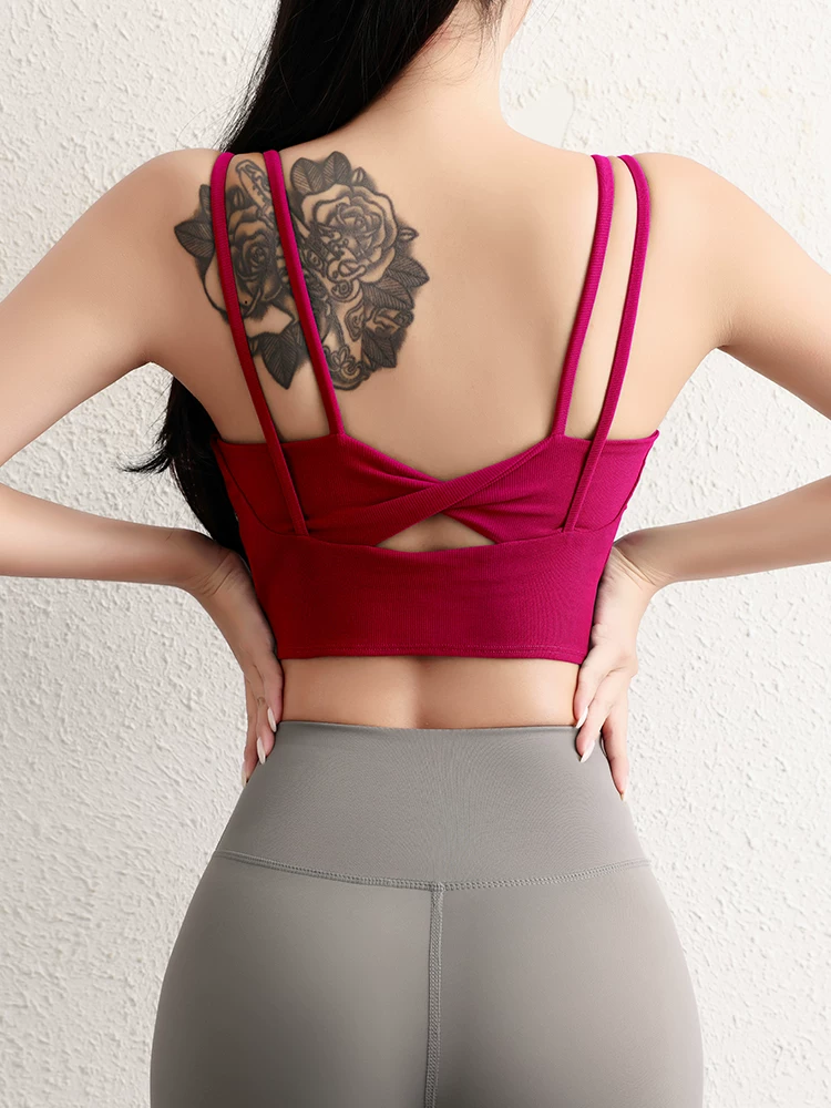 Áo ngực thể thao Jiumai Yipin dành cho nữ có dây đeo vai đôi, áo tập yoga, trang phục chạy bộ chống sốc tích hợp, áo tập thể dục.