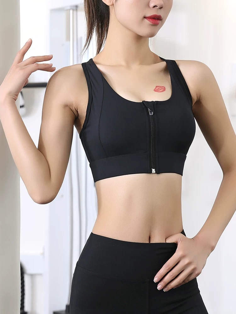 Áo ngực thể thao có khóa kéo phía trước giảm giá dành cho nữ, chống sốc, nâng đỡ, chạy bộ, tập thể dục, kiểu áo vest, gom ngực hai bên, áo ngực tập yoga.