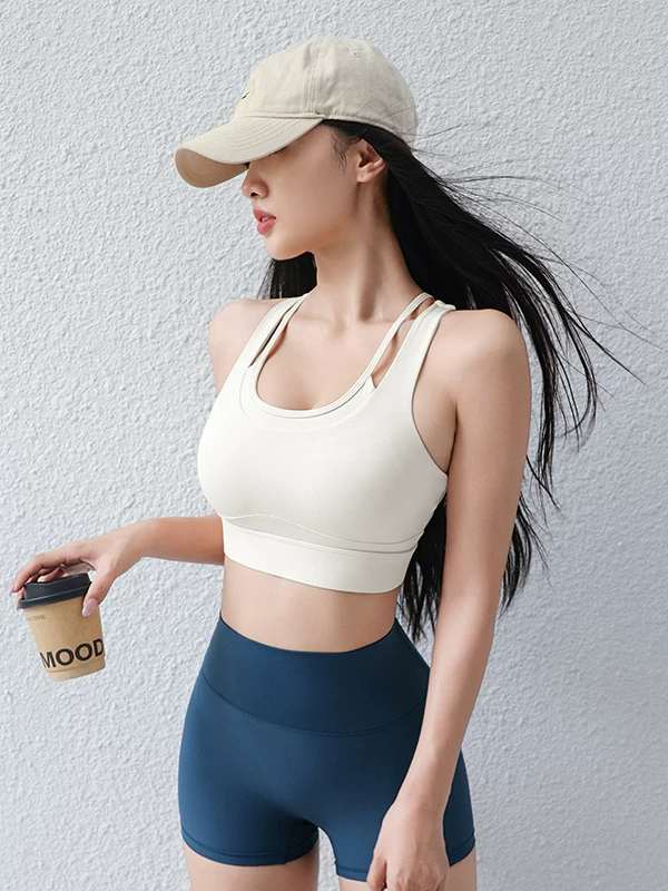 Áo ngực thể thao chống sốc dành cho nữ với thiết kế lưng đẹp, miếng đệm ngực tích hợp khoét rỗng, kiểu giả hai mảnh, giảm mỡ nách, áo ngực tập yoga dành cho chạy bộ.