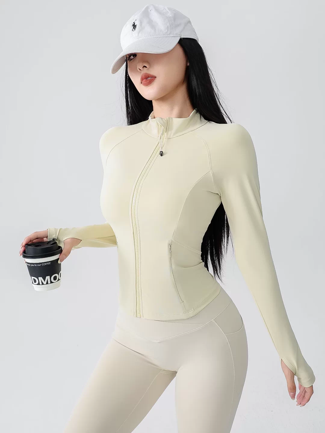 Áo khoác thể thao yoga Jiumai Yipin dành cho nữ, trang phục tập thể dục bó sát, tay dài, chạy bộ mùa thu đông, áo khoác ngoài nhanh khô