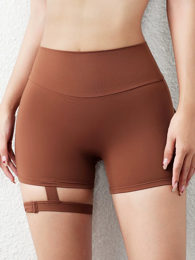 Quần yoga kiểu Mỹ dành cho nữ, quần short chạy bộ cạp cao có dây buộc chân, quần short tập thể dục nâng mông, quần short thể thao.