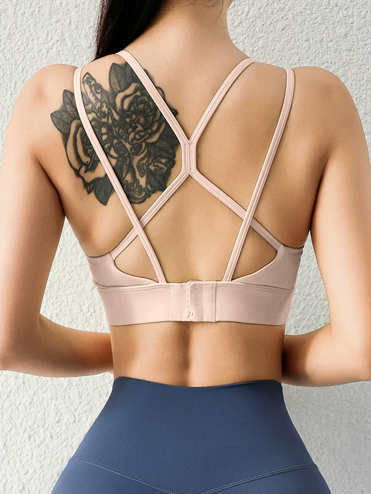 Áo ngực thể thao dây chéo lưng cho nữ, áo tập thể dục chạy bộ chống sốc, chống chảy xệ, áo ngực tập yoga Pilates, mùa hè.