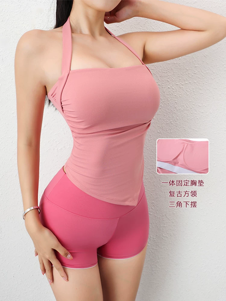 Jiumai Yipin cố định miếng đệm ngực dây buộc cổ khăn vuông viền áo ngực thể thao gợi cảm áo khoác ngoài tập yoga đồ lót dành cho nữ.