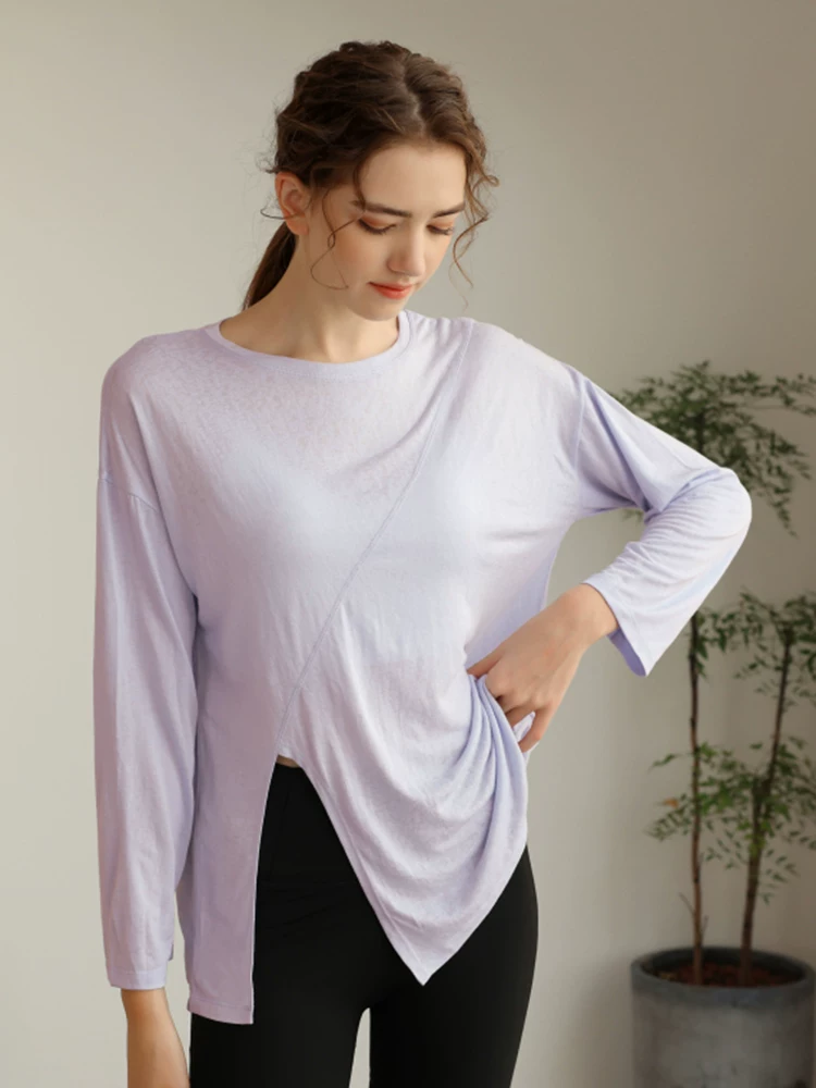 Trang phục tập yoga Tencel hình bông tuyết mới của Jiumai Yipin dành cho nữ, áo khoác thể thao dài tay mùa thu đông, nhanh khô, tôn dáng.