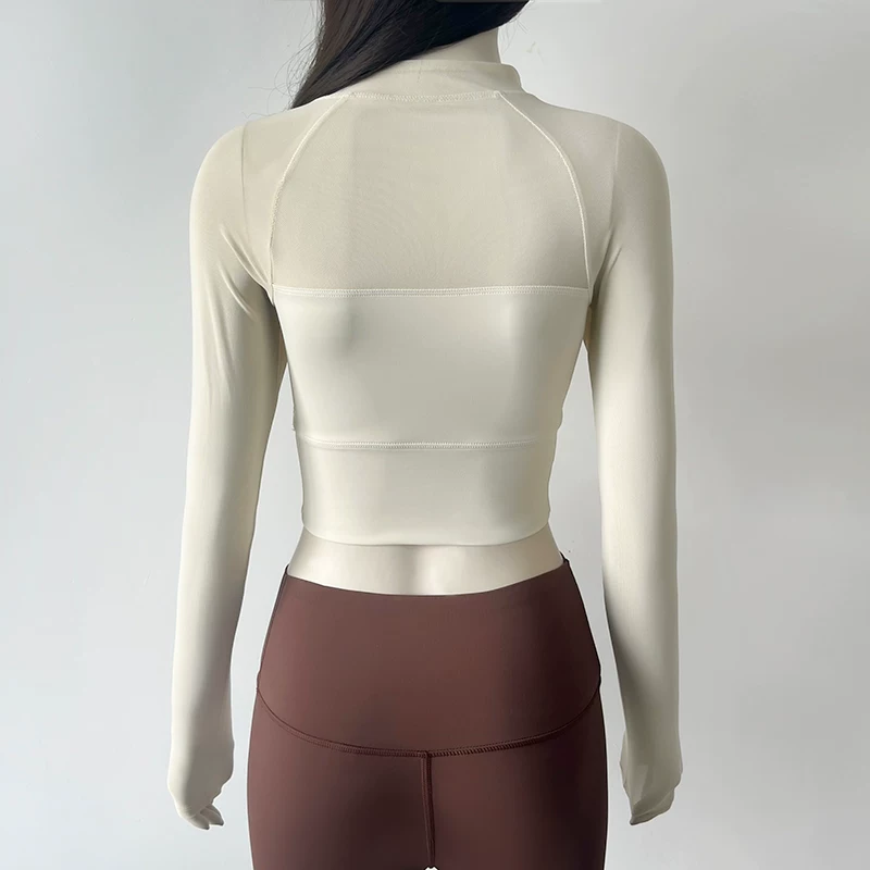 Trang phục tập yoga có cài cúc phong cách quốc gia, áo thể thao dài tay dành cho nữ mùa thu phong cách mới có miếng đệm ngực, quần áo tập thể dục lưới thoáng khí mùa thu