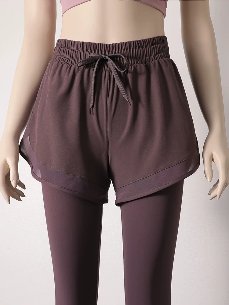 Quần tập yoga co giãn nâng mông, cạp cao, ôm sát dành cho nữ, quần thể thao hai mảnh chạy bộ ngoài trời mùa thu.