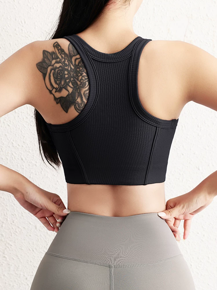 Áo ngực thể thao nữ chất liệu gân, kiểu dáng thương hiệu lớn, nhanh khô, thoáng khí, chống sốc, tích hợp mút ngực, áo tập gym