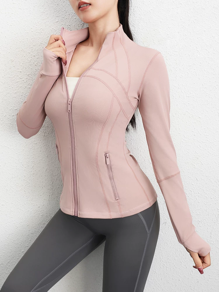 Áo khoác thể thao yoga cao cấp dành cho nữ Jiumai Yipin, áo cardigan có khóa kéo, áo tập thể dục chạy bộ bó sát, trang phục tập yoga mới.