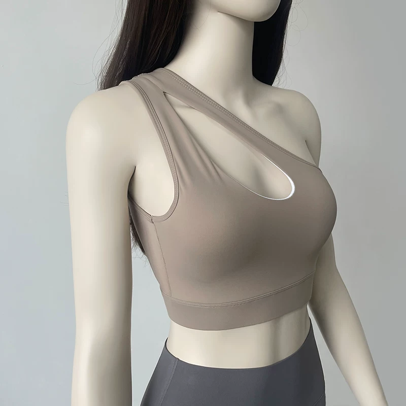 Áo vest thể thao dành cho nữ, trang phục tập thể dục, áo vest tập yoga một vai, chống sốc, có thể mặc bên ngoài, nhanh khô, áo vest dây mỏng, mùa thu.