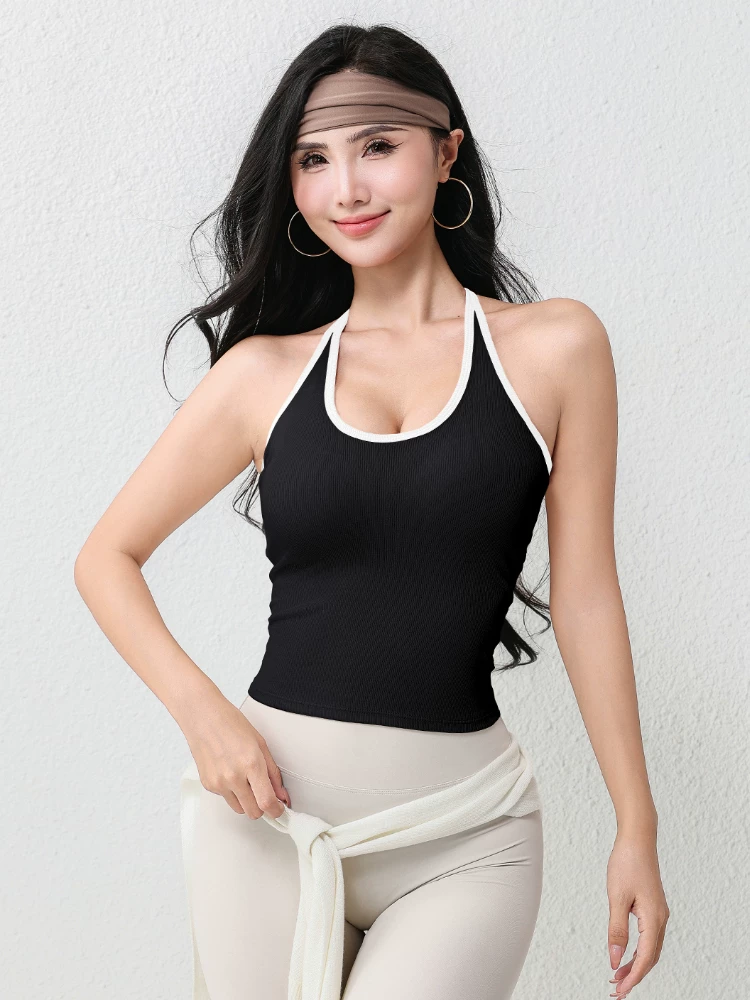 Áo vest thể thao phối màu Jiumai Yipin dành cho nữ có đệm ngực, dáng ôm, áo tập gym giảm béo, áo ngực tập yoga, kiểu dáng mới.
