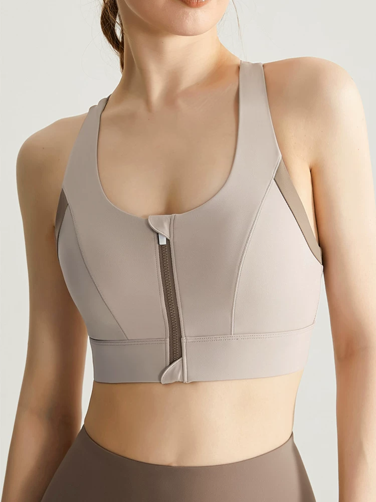 Áo ngực thể thao có khóa kéo phía trước Jiumai Yipin với miếng đệm ngực tích hợp, chống sốc độ bền cao, nâng đỡ ngực bên, áo ngực thể thao.